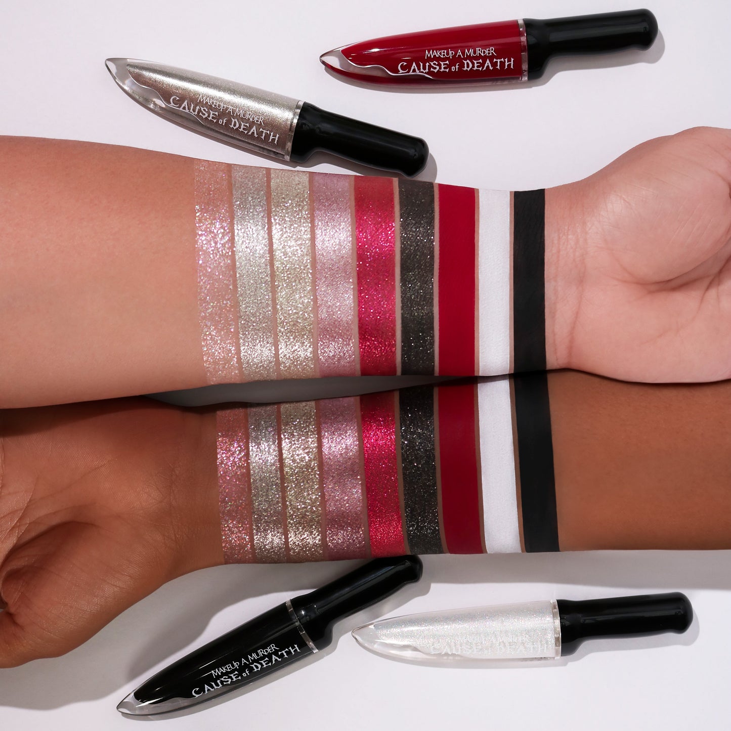 matte waterproof liquid eyeshadow glitter creamy pigmented eyeshadow black eyeshadow knife makeup killer makeup knife lipstick kitchen knife makeup a murder cosmetics dagger makeup swatches murder mystery true crime makeup