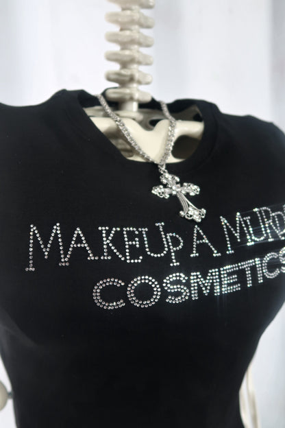 Makeup A Murder Signature Rhinestone Low Crop Top